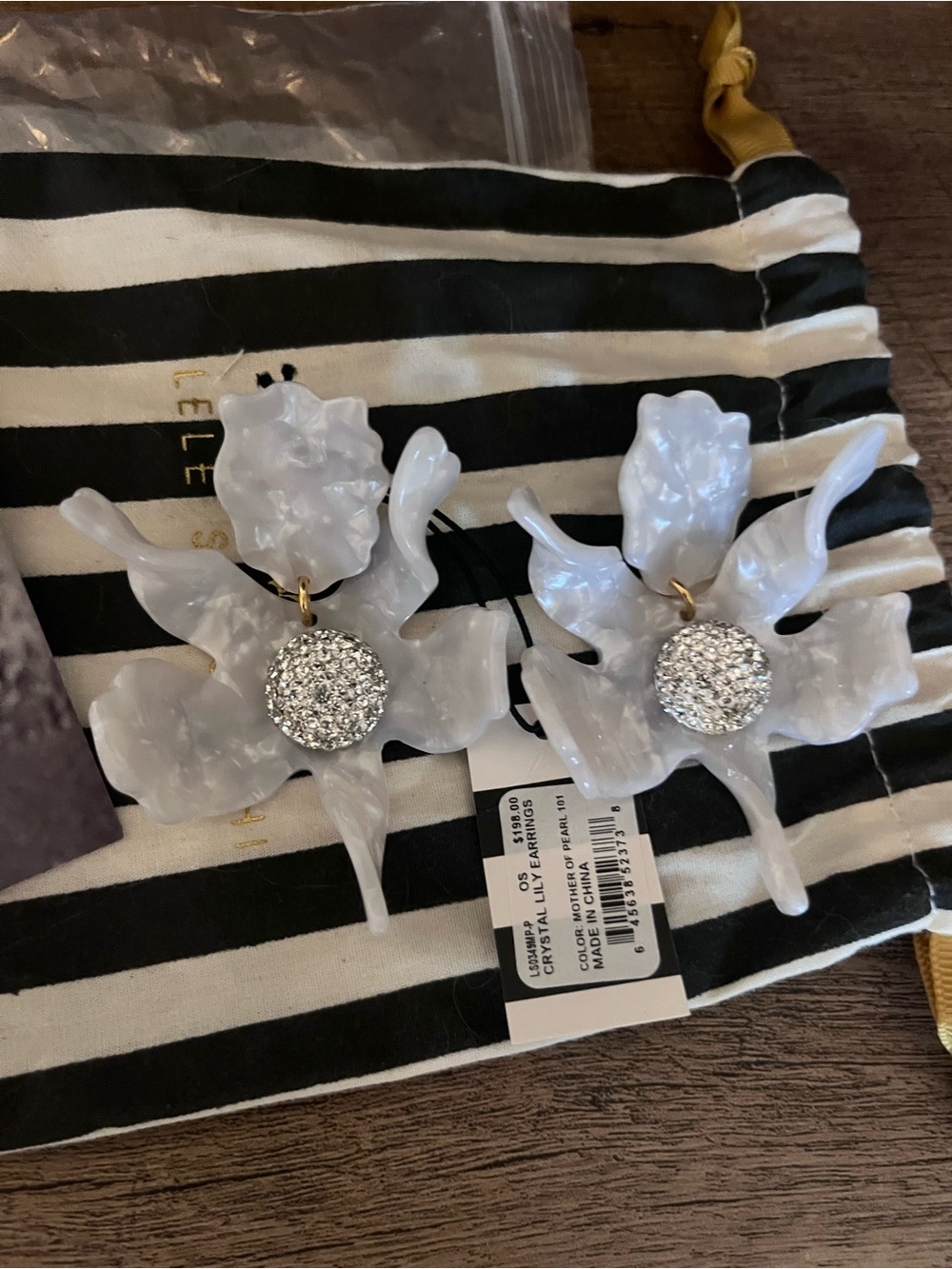 Large Lele Sadoughi White Floral Crystal Lilly Drop Earrings - Picture 2 of 6